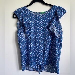 United Colors of Benetton Girls Frilly Floral Short Sleeve Blouse - 13 14 years